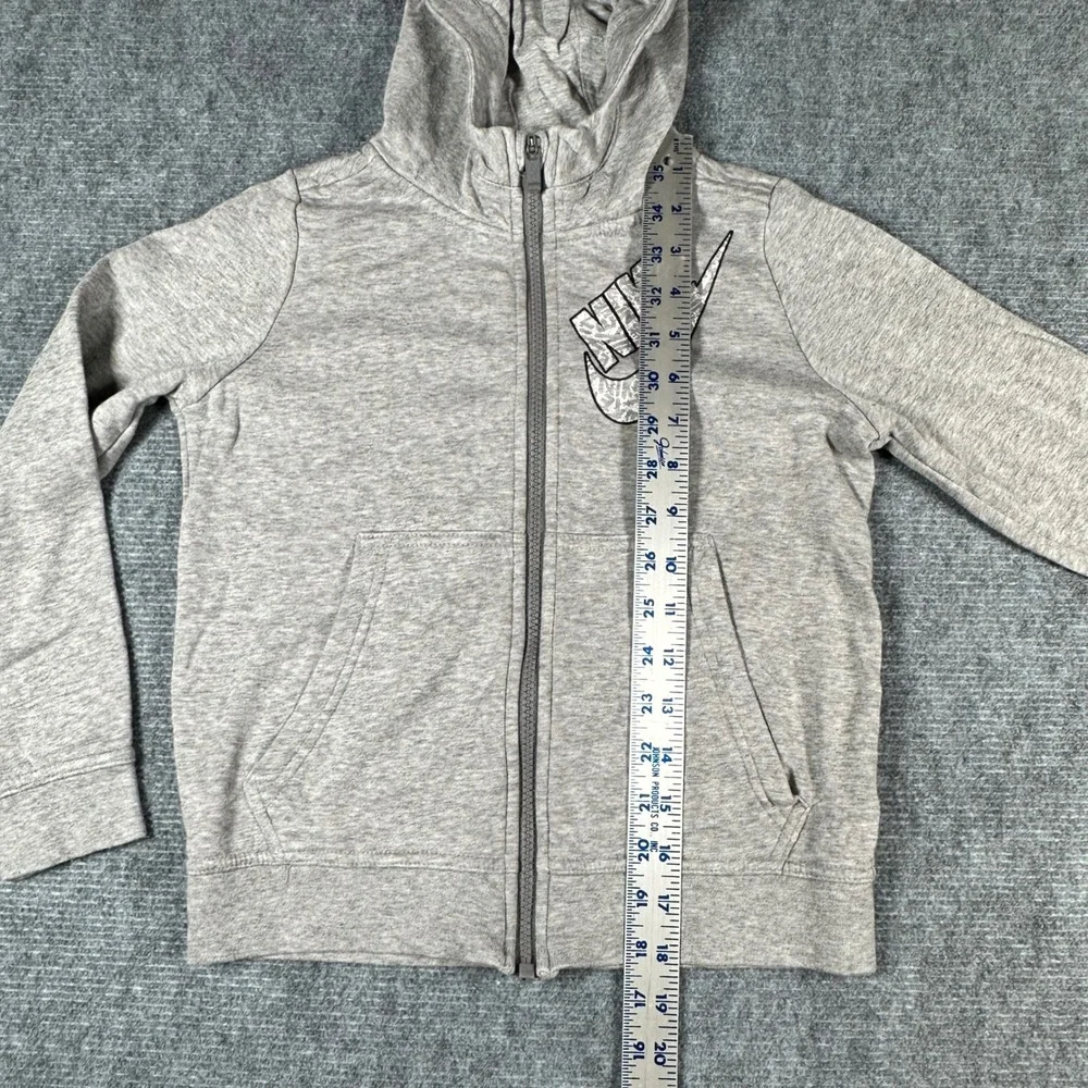 Nike Kids Full Zip Hoodie Heather Grey Swoosh Graphic Sweatshirt Size Small
